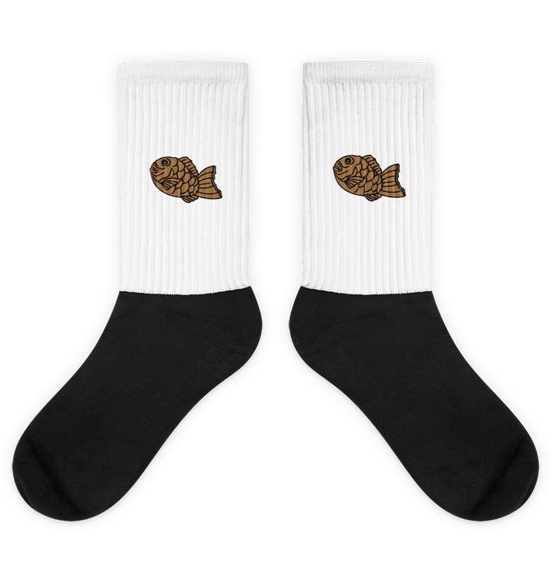 Taiyaki - Embroidered Black Foot Sublimated Socks
