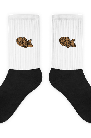 Taiyaki - Embroidered Black Foot Sublimated Socks